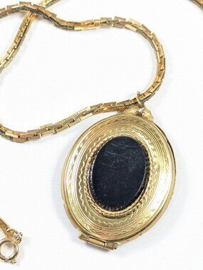 Vintage Large pinchbeck photo locket, gold tone stowage pendant, mourning